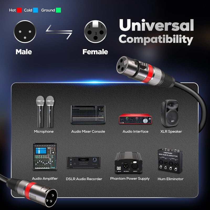 Bietrun XLR Cables 50FT/16M 2 Packs, Premium Heavy Duty Balanced Microphone Cable with 3-Pin XLR Male to Female Microphone Cord Connector Compatible with Microphones,Mixer,Speaker Systems,Preamps and More - Image 5